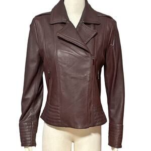 Badgley Mischka Gia Brown Leather NWOT Biker Jacket Style #63409 Size M